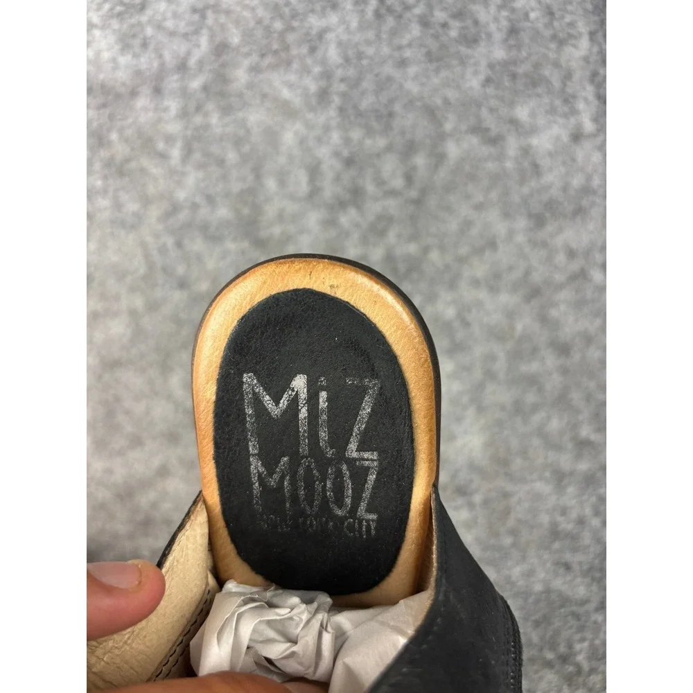 Miz Mooz Anna Wedge Sandals Womens 38 Leather Ruched Peep Toe Ankle Booties